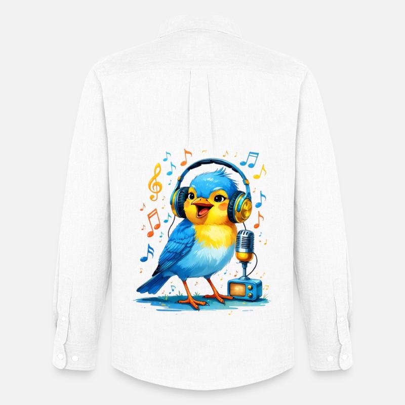 Karaoke Vogel mit Kopfhörern - Männer Oxford Hemd von Stanley/Stella - Weiß