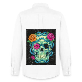mode street skull - Crâne floral - Chemise Oxford homme Stanley/Stella - blanc - Dos - AI Model Male 185 dark (185cm)