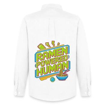 Un humain alimenté par des ramen adore le bol de nouilles, le ramen Chef - Chemise Oxford homme Stanley/Stella - blanc - Dos - AI Model Male 185 dark (185cm)