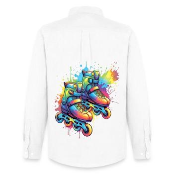patins à roulettes - Illustration sports urbains - Chemise Oxford homme Stanley/Stella - blanc - Dos - AI Model Male 185 dark (185cm)