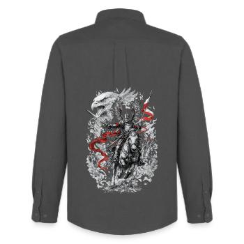 Polish Winged Hussar Battle Spirit - Men's Oxford Shirt by Stanley/Stella - anthracite - Back - AI Model Male 185 dark (185cm)