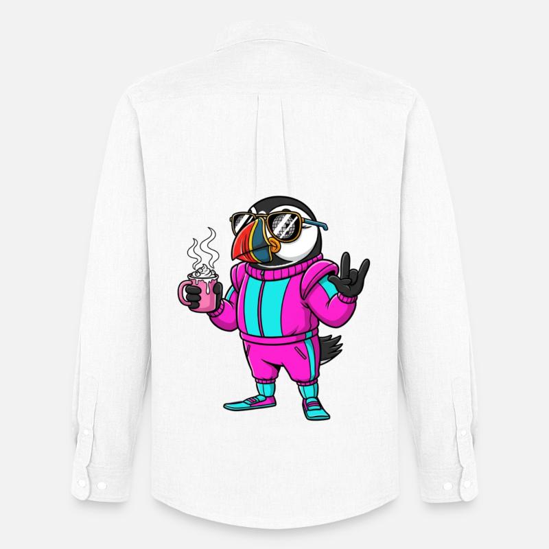 Stylischer Vogel im Ski-Overall mit Kaffee - Männer Oxford Hemd von Stanley/Stella - Weiß