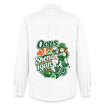 Oops I Shenan-igan Leprechaun St Patrick Girl - Männer Oxford Hemd von Stanley/Stella - Weiß - Hinten - AI Model Male 185 dark (185cm)
