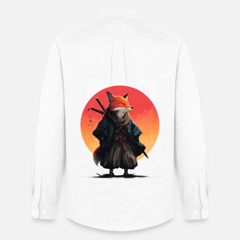 Fuchs-Samurai bei Sonnenuntergang - Männer Oxford Hemd von Stanley/Stella - Weiß