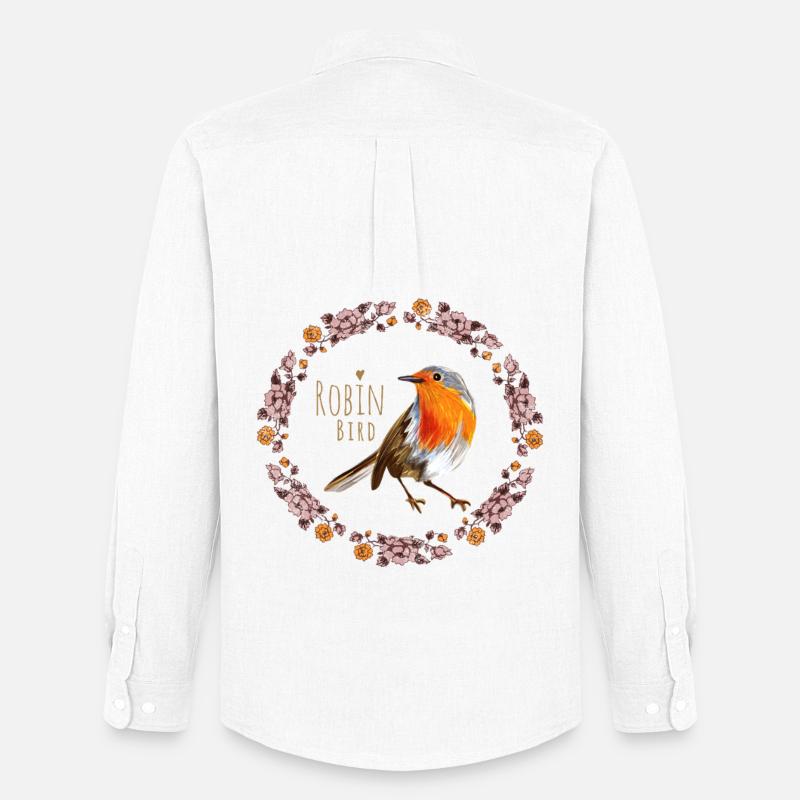 Rotkehlchen Vogel mit botanischen Blumen Design - Männer Oxford Hemd von Stanley/Stella - Weiß