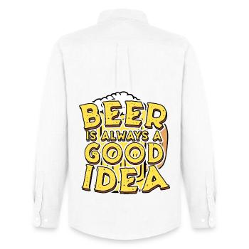 La bière est toujours une bonne idée, citation rétro - Chemise Oxford homme Stanley/Stella - blanc - Dos - AI Model Male 185 dark (185cm)