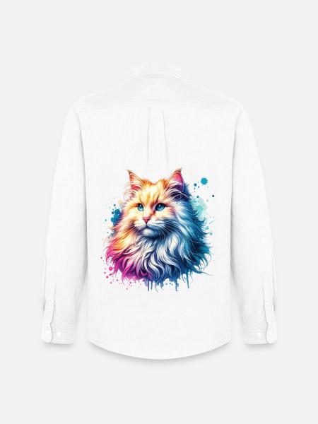 Turkish Angora Cat Motif - Men's Oxford Shirt by Stanley/Stella - white