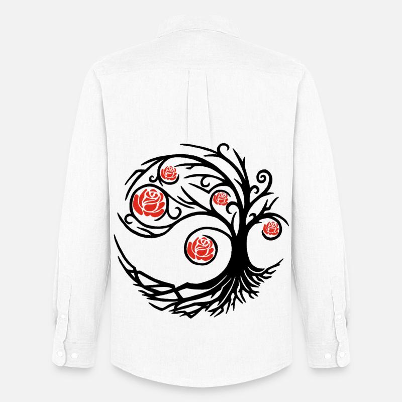 Stilisierter schwarzer Baum und rote Rosen - Männer Oxford Hemd von Stanley/Stella - Weiß