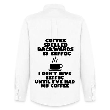 Coffee first before I start the day* - Men's Oxford Shirt by Stanley/Stella - white - Back - AI Model Male 185 dark (185cm)