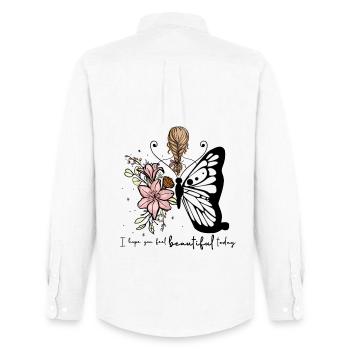 Braided Hair with Pink Lily Bouquet - Men's Oxford Shirt by Stanley/Stella - white - Back - AI Model Male 185 dark (185cm)