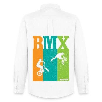 Silhouettes des riders BMX Color Block - Chemise Oxford homme Stanley/Stella - blanc - Dos - AI Model Male 185 dark (185cm)