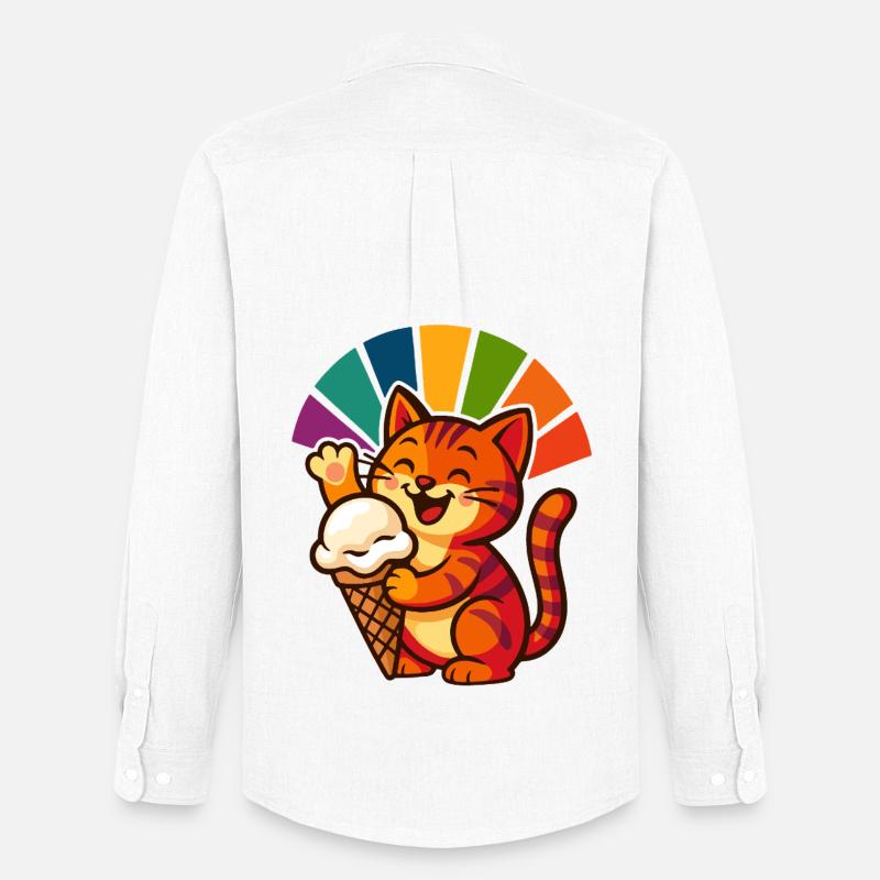 Regenbogen Katze Eisbecher Freude - Männer Oxford Hemd von Stanley/Stella - Weiß