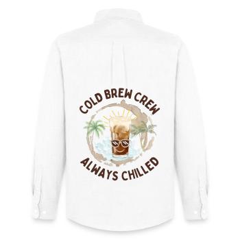 Équipe de cold brew – Conception de café toujours frais - Chemise Oxford homme Stanley/Stella - blanc - Dos - AI Model Male 185 dark (185cm)