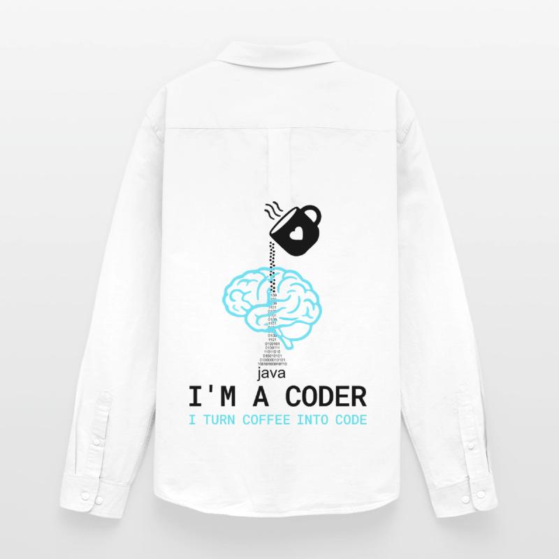 Coder T-Shirt: Coffee into Code – Nerdy Programmie Männer Oxford Hemd von Stanley/Stella