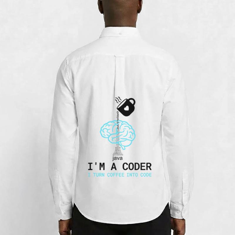 Coder T-Shirt: Coffee into Code – Nerdy Programmie Männer Oxford Hemd von Stanley/Stella