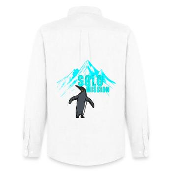 Solo Mission Penguin Funny Mountain Hiking Meme - Men's Oxford Shirt by Stanley/Stella - white - Back - AI Model Male 185 dark (185cm)