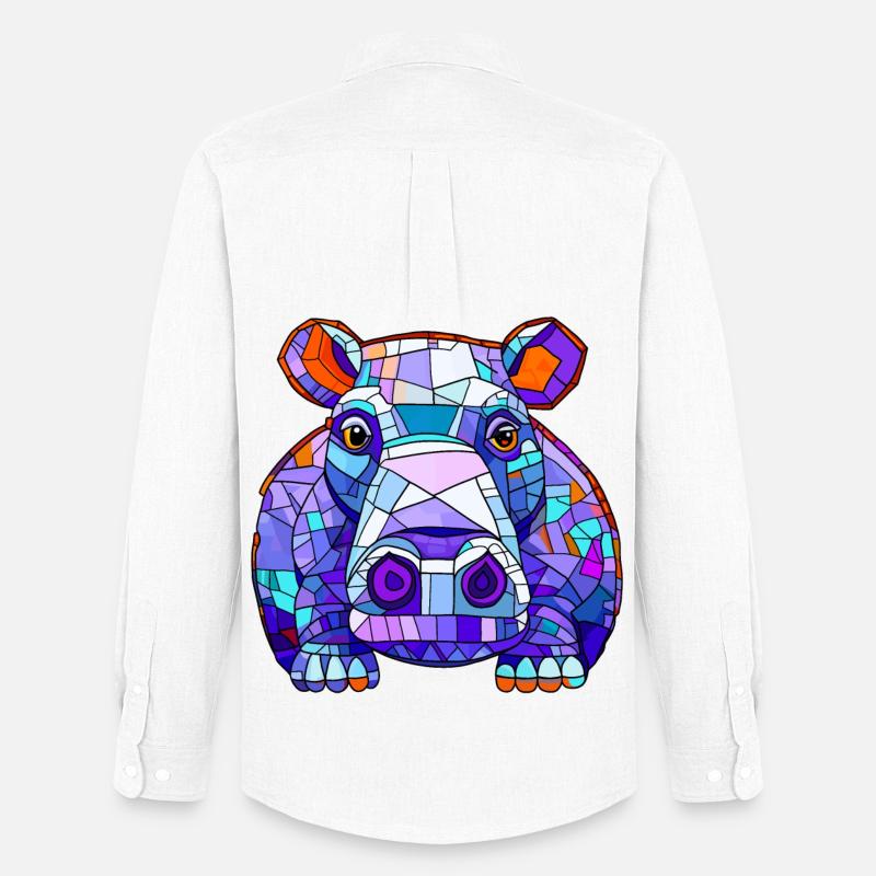 Nilpferd Hippo - Männer Oxford Hemd von Stanley/Stella - Weiß