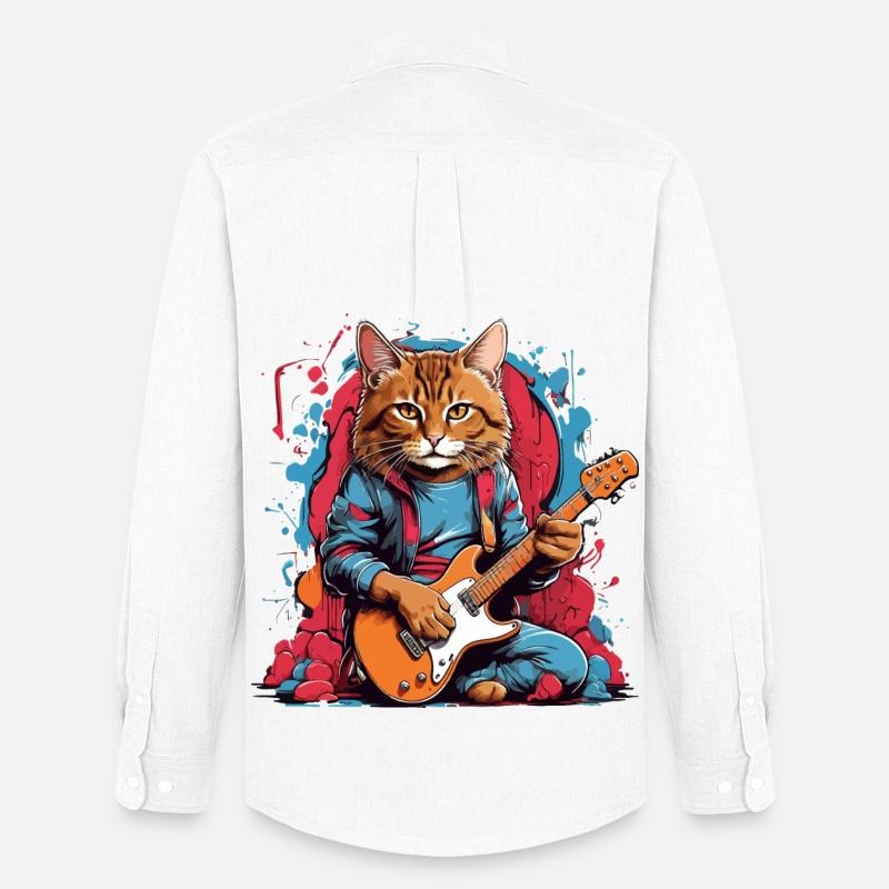 Katze mit Gitarre - Männer Oxford Hemd von Stanley/Stella - Weiß