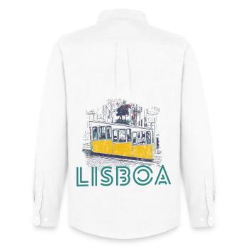 Illustration Lisbon funicular of Bica - Men's Oxford Shirt by Stanley/Stella - white - Back - AI Model Male 185 dark (185cm)