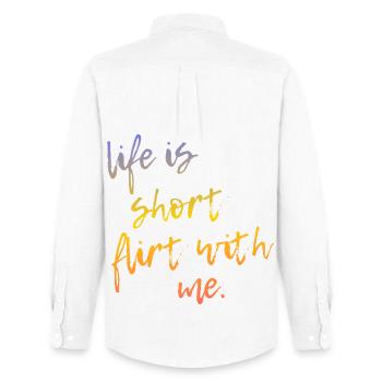 La vie est courte Draguette avec moi - Tour Gradient Script - Chemise Oxford homme Stanley/Stella - blanc - Dos - AI Model Male 185 dark (185cm)
