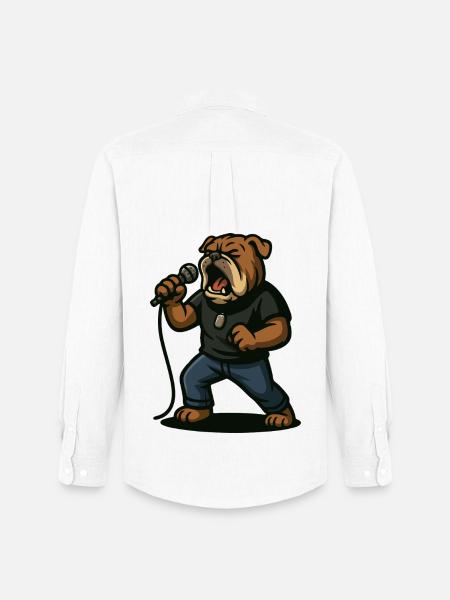Rock Singer Bulldog with Microphone Art - Men's Oxford Shirt by Stanley/Stella - white