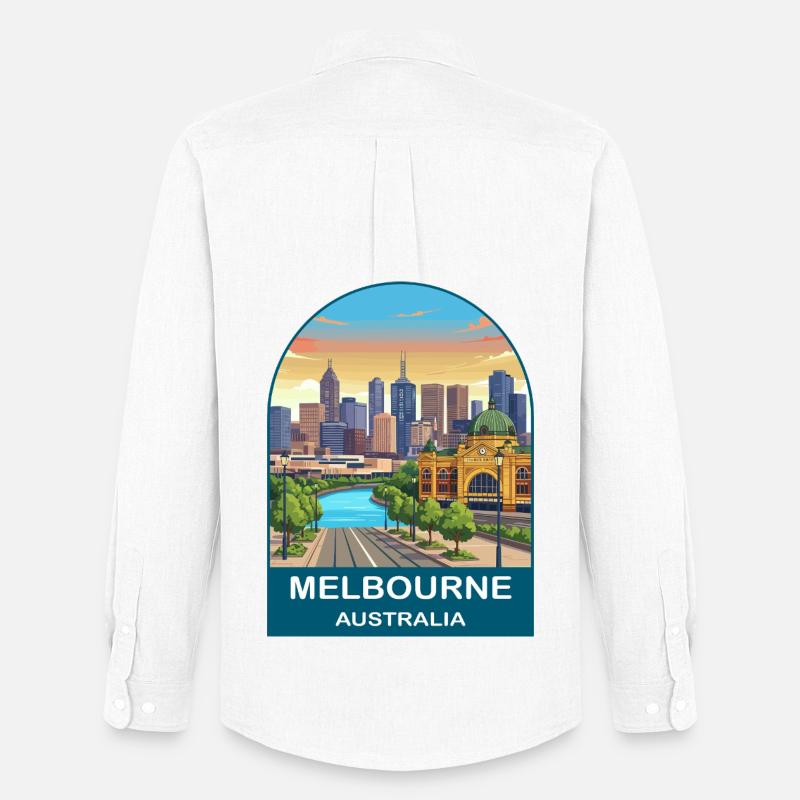 Melbourne, Australien, Flinders St Reiseplakat - Männer Oxford Hemd von Stanley/Stella - Weiß