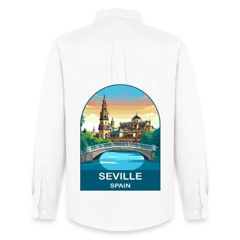 Seville Spain Vintage Travel Poster Art - Men's Oxford Shirt by Stanley/Stella - white - Back - AI Model Male 185 dark (185cm)