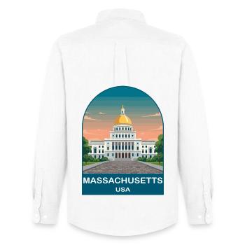 Massachusetts USA Vintage Travel Poster - Men's Oxford Shirt by Stanley/Stella - white - Back - AI Model Male 185 dark (185cm)