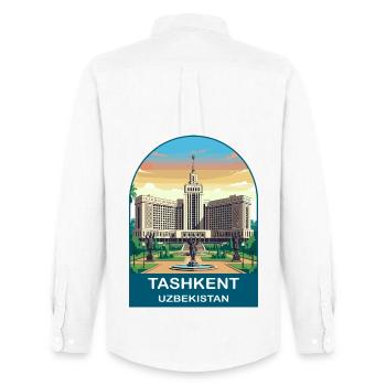 Tashkent Uzbekistan Vintage Travel Poster Art - Men's Oxford Shirt by Stanley/Stella - white - Back - AI Model Male 185 dark (185cm)