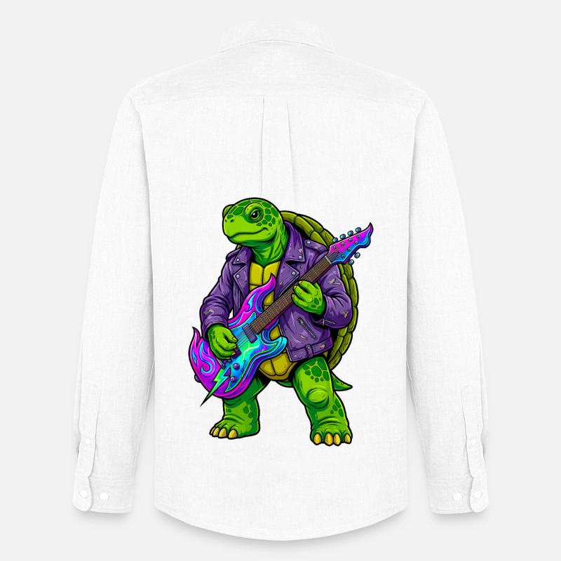 Schildkröte mit Jacke und Neon E-Gitarre - Männer Oxford Hemd von Stanley/Stella - Weiß