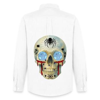 T-Shirt-Design mit Schädel mit Spinnen und Diamantaugen - Männer Oxford Hemd von Stanley/Stella - Weiß - Hinten - AI Model Male 185 dark (185cm)