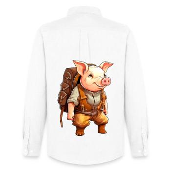 Schweinchen Wandern / Bergsteiger Schweinchen - Männer Oxford Hemd von Stanley/Stella - Weiß - Hinten - AI Model Male 185 dark (185cm)