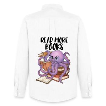 Reading Octopus in Stack of Books Book Gift - Men's Oxford Shirt by Stanley/Stella - white - Back - AI Model Male 185 dark (185cm)