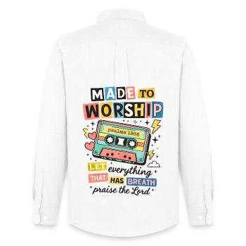 Made to Worship Retro Cassette - Men's Oxford Shirt by Stanley/Stella - white - Back - AI Model Male 185 dark (185cm)