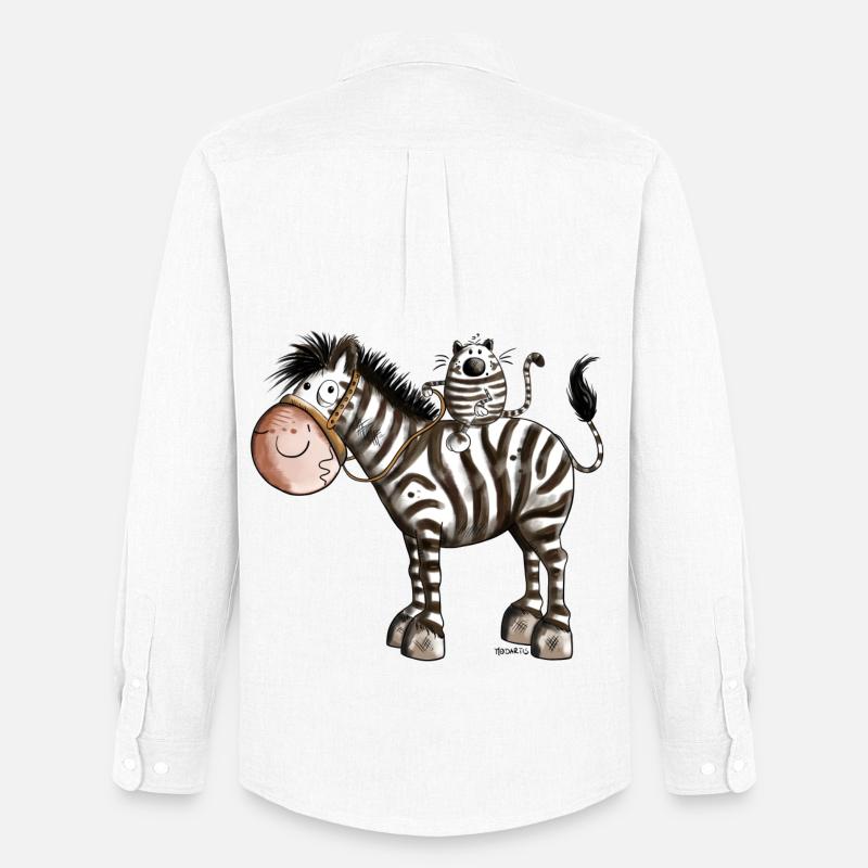Zebra mit Katze - Männer Oxford Hemd von Stanley/Stella - Weiß