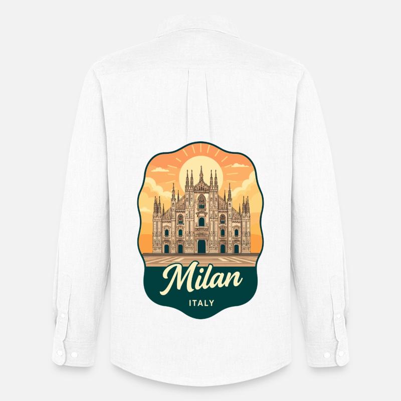Milan Duomo Retro Sunset Reiseabzeichen - Männer Oxford Hemd von Stanley/Stella - Weiß