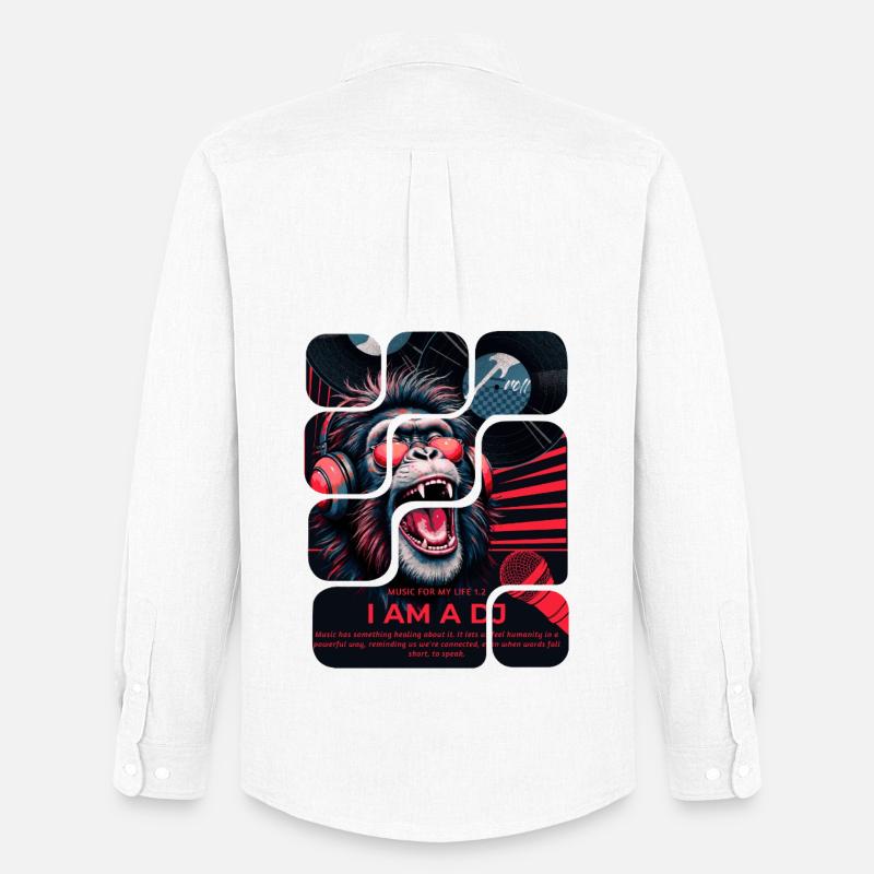 DJ Affe mit Kopfhörern Neon Design - Männer Oxford Hemd von Stanley/Stella - Weiß