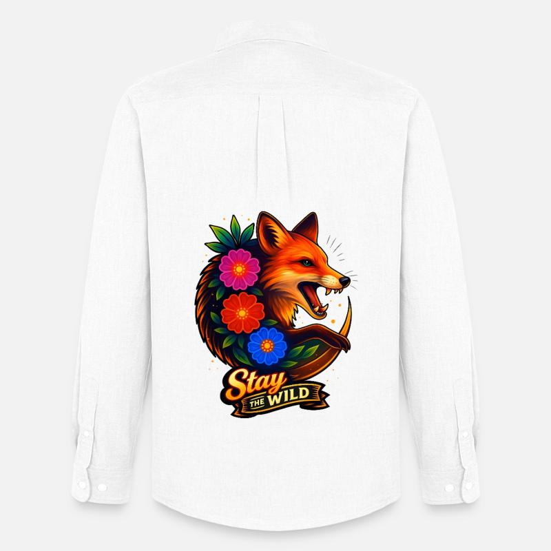 Fuchs mit Blumen Bleib wild - Männer Oxford Hemd von Stanley/Stella - Weiß