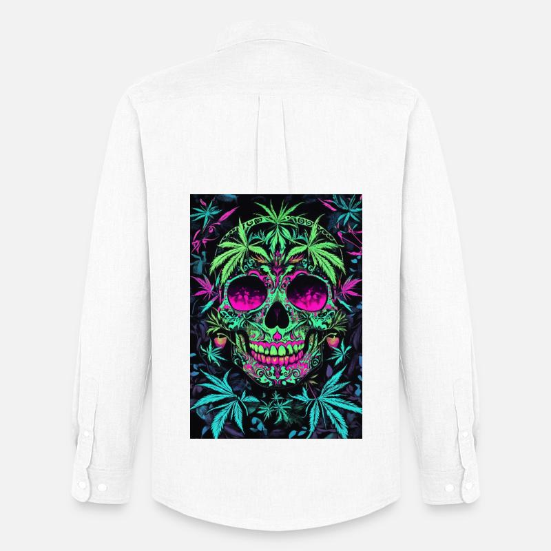 Neon Zucker Skull Hanfblätter - Männer Oxford Hemd von Stanley/Stella - Weiß