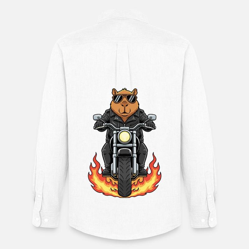 Cool Biker Capybara Motorradflammen - Männer Oxford Hemd von Stanley/Stella - Weiß