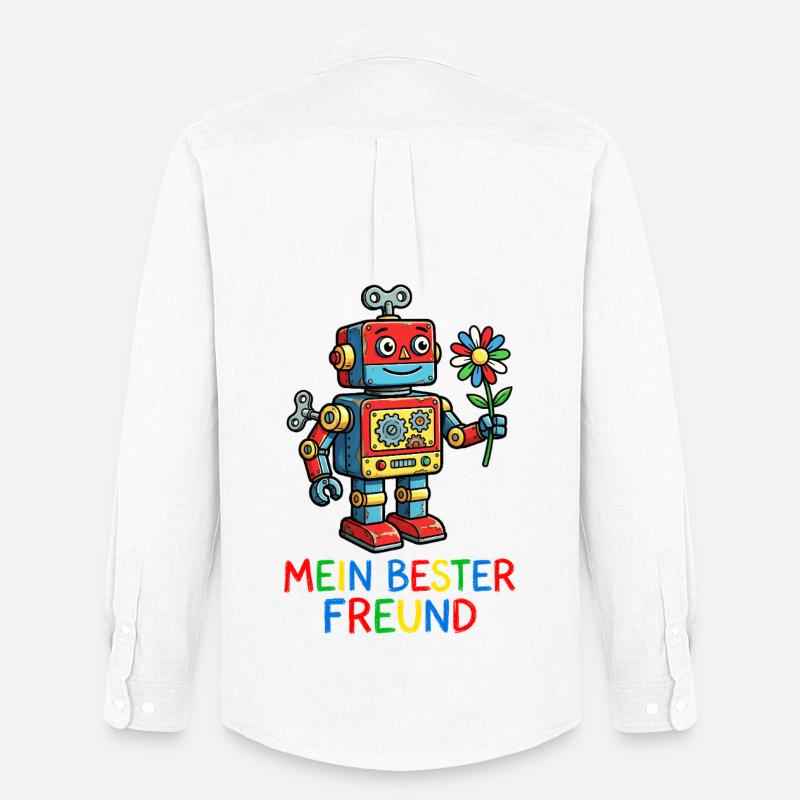 Farbenfroher Roboterfreund mit Blume - Männer Oxford Hemd von Stanley/Stella - Weiß