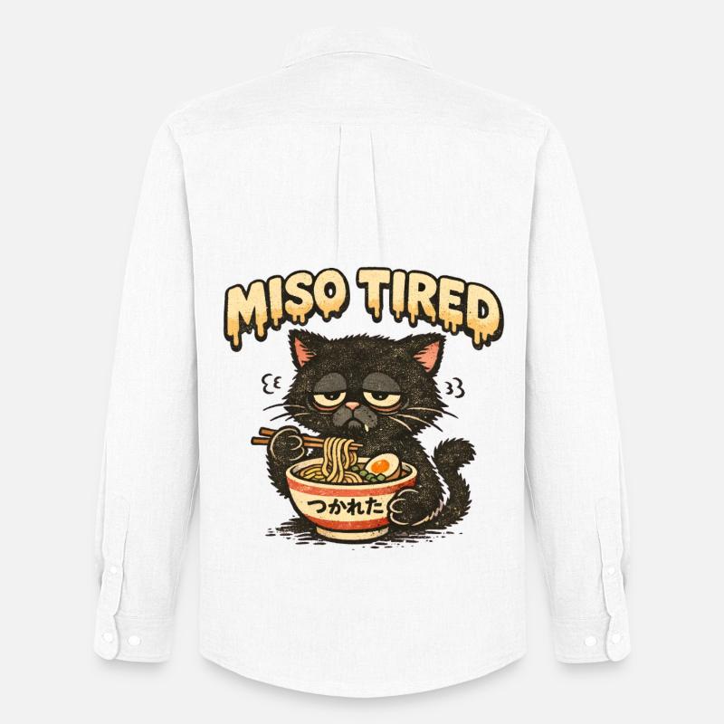 Miso Tired – Müde Katze isst Ramen - Männer Oxford Hemd von Stanley/Stella - Weiß