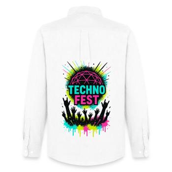 Music Techno Fest Rave Crowd Festival Night - Men's Oxford Shirt by Stanley/Stella - white - Back - AI Model Male 185 dark (185cm)