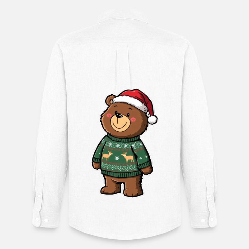 Ours mignon avec pull de Noël - Chemise Oxford homme Stanley/Stella - blanc