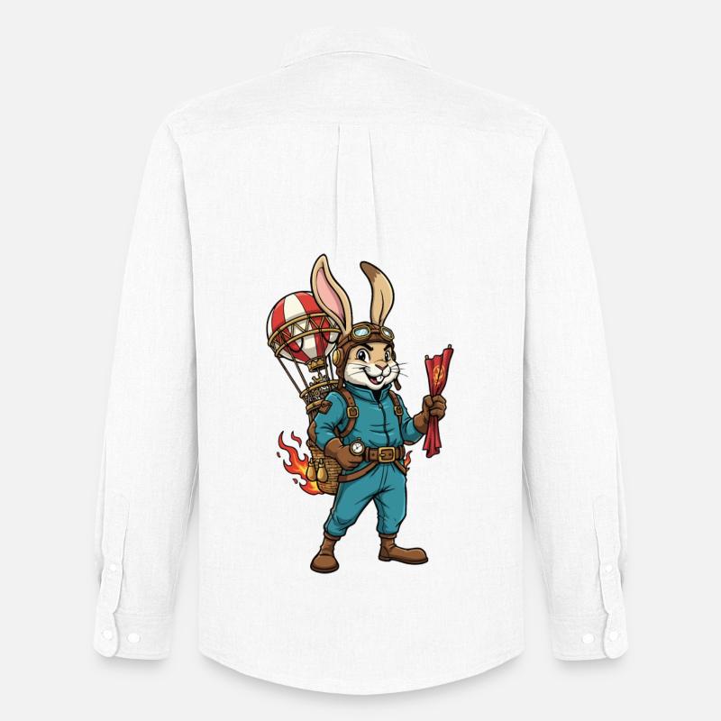 Rabbit Aviator Steampunk Heißluftballonflug - Männer Oxford Hemd von Stanley/Stella - Weiß