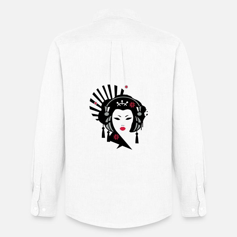 Geisha mit Kopfhörer - Männer Oxford Hemd von Stanley/Stella - Weiß