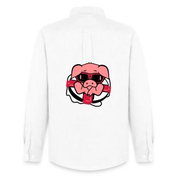 A pig with sunglasses and Life-Belt - Men's Oxford Shirt by Stanley/Stella - white - Back - AI Model Male 185 dark (185cm)