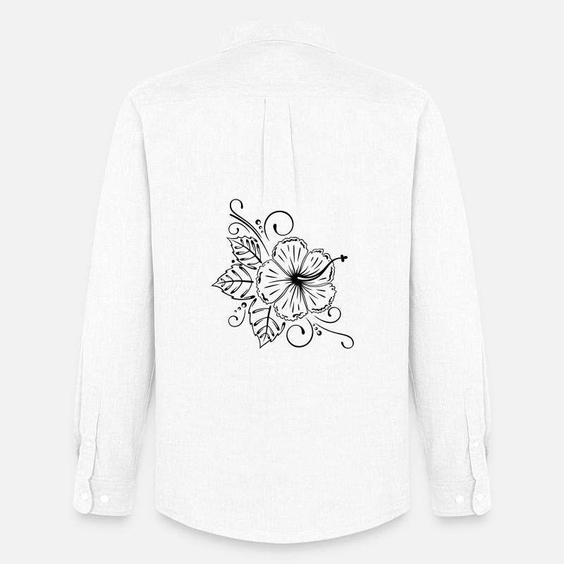 Große Hibiskus Blüte mit Blättern. - Männer Oxford Hemd von Stanley/Stella - Weiß