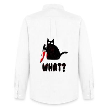 Cat What? Funny Black Cat Shirt, Murder cat cat - Men's Oxford Shirt by Stanley/Stella - white - Back - AI Model Male 185 dark (185cm)