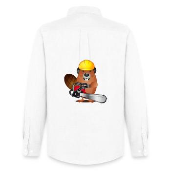 niedlicher Biber mit Kettensäge und Schutzhelm - Männer Oxford Hemd von Stanley/Stella - Weiß - Hinten - AI Model Male 185 dark (185cm)